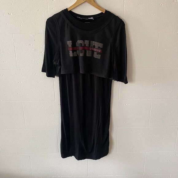Love Moschino Dresses & Skirts - Love Moschino Y2K | Black LOVE Logo Mesh Club T-Shirt Dress | Size 6